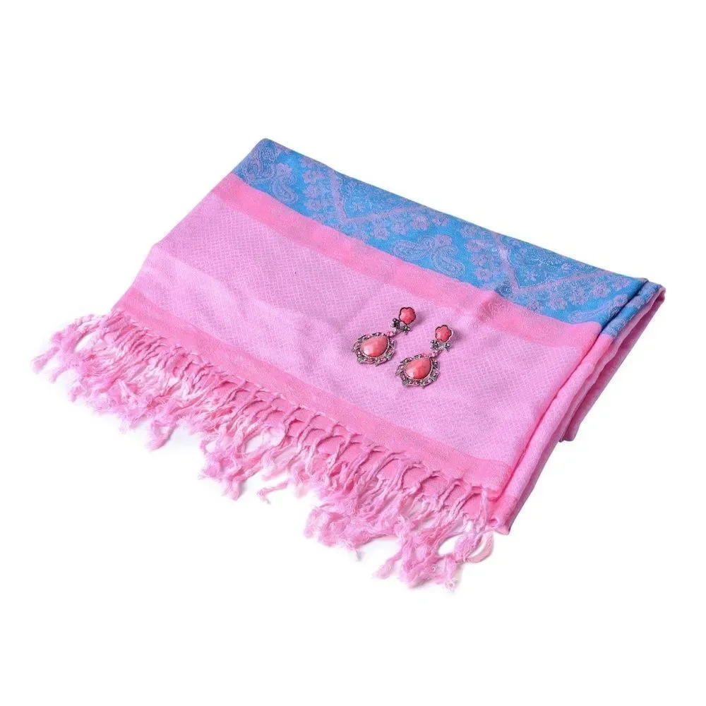 Scarf and Earring Set Fuchsia and Blue